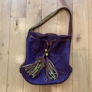 Melie Bianco Vivian Woven Bucket Top Handle Handbag